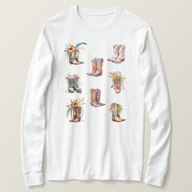 Boho Cowgirl Boots Long Sleeved T - Shirt (Design vorne)