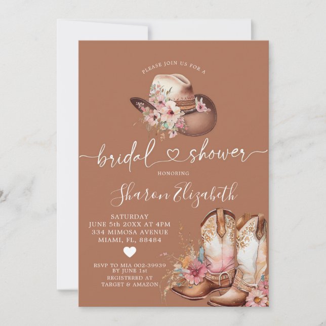 Boho Cowgirl Boots nuptiale douche Invitation (Devant)