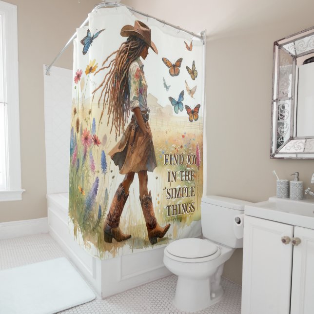 Boho Cowgirl et papillons Douche rideau (En situation)