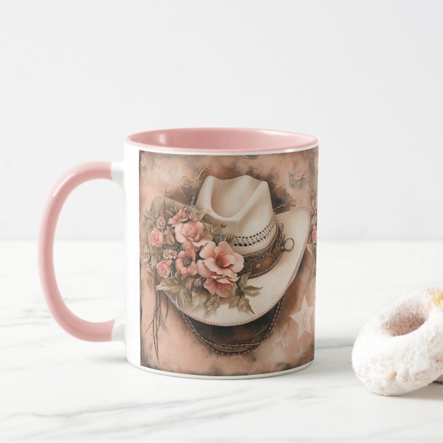 Boho Cowgirl Hut & Lachs Blume Tasse (Mit Donut)
