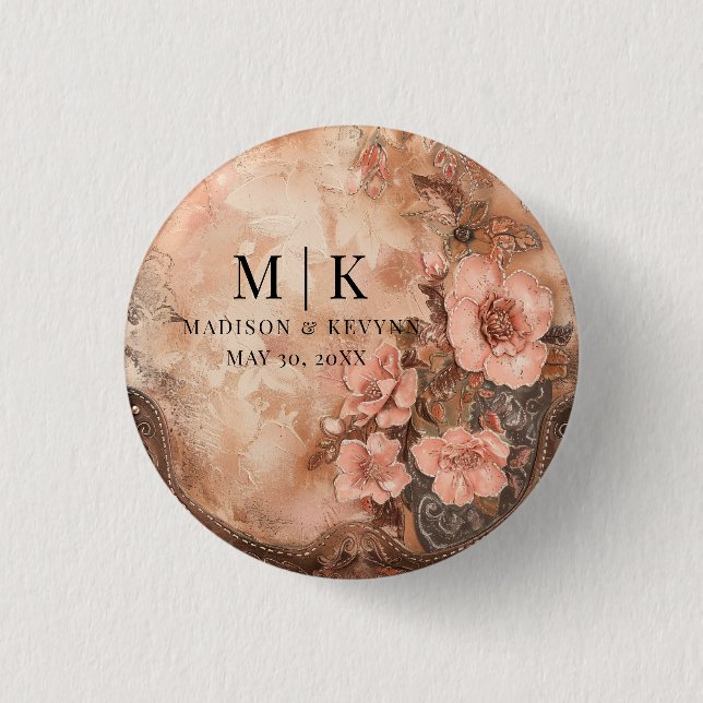 Boho Cowgirl Western Florals Wedding Button (Vorderseite)