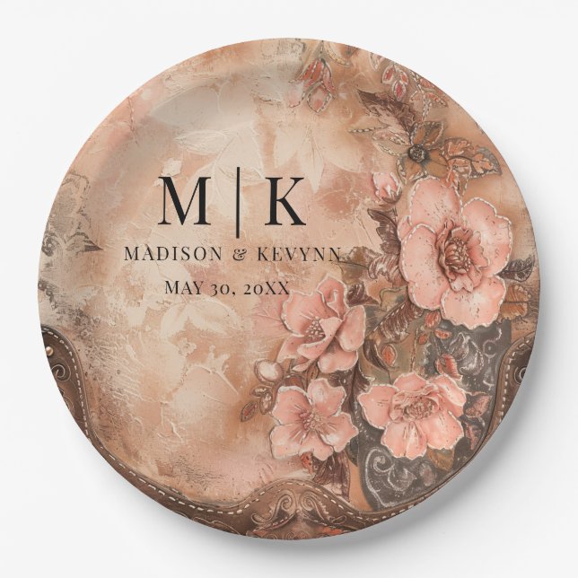Boho Cowgirl Western Florals Wedding Pappteller (Vorderseite)