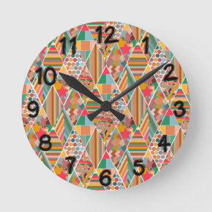 Boho Crazy Quilt Runde Wanduhr
