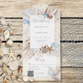 Boho Cream Beach Rustic QR Code All In One Einladung