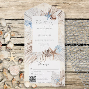 Boho Cream Beach Rustic QR Code All In One Einladung