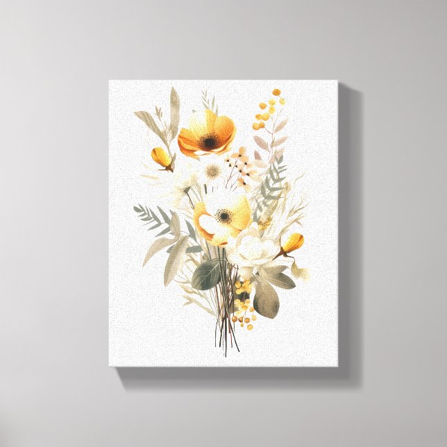 Boho Cream Beige Yellow Floral Blume Botanisch Leinwanddruck (Vorderseite)