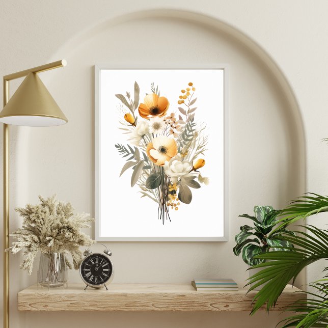 Boho Cream Beige Yellow Floral Blume Botanisch Poster (Boho Cream Beige Yellow Floral Flowers Wall Art Poster)