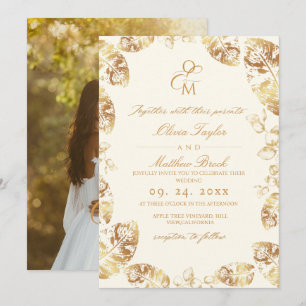 Boho Cream Gold Elegante Hochzeit im Herbst Einladung