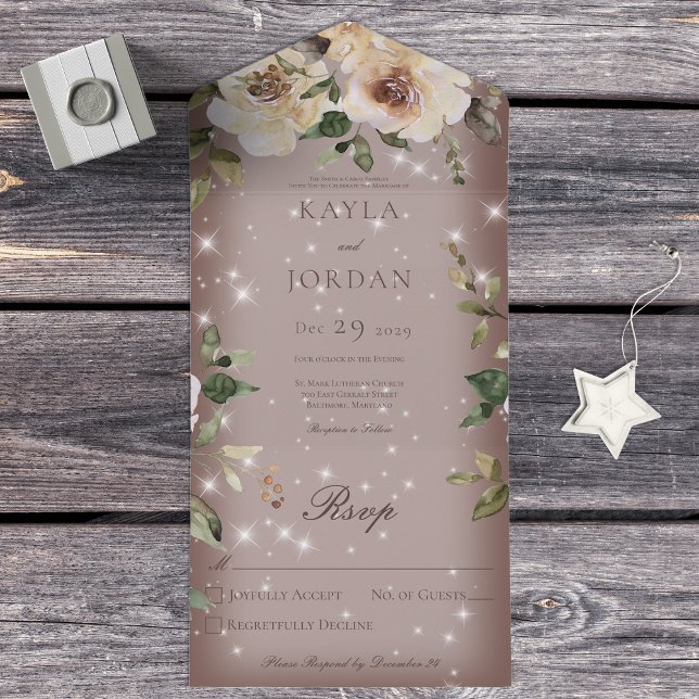 Boho Cream Rose Sparkone Braun Kein Abendessen All In One Einladung (Von Creator hochgeladen)