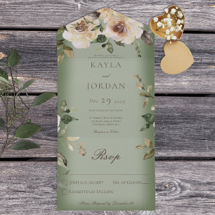 Boho Cream Rosen Salbeigrün Keine Abendessen All In One Einladung