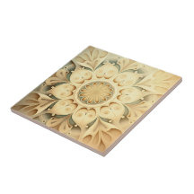 Boho Cream Swirl Herz Design Decorative Tile