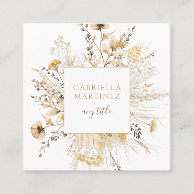 Boho Cream Terracotta Wildblume Quadratische Visitenkarte (Vorderseite)