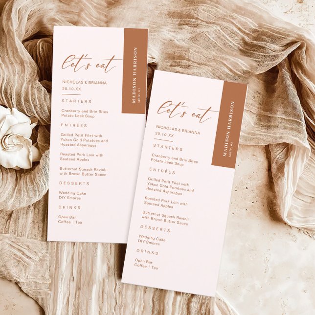 Boho Cream und Burnt Orange Wedding Menükarte (Von Creator hochgeladen)