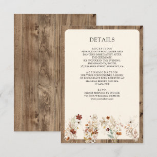 Boho Cream Wildblumen-Hochzeitsdetails Begleitkarte