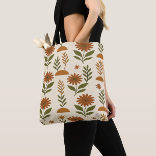 Boho-Crem und Braune Florale Tasche