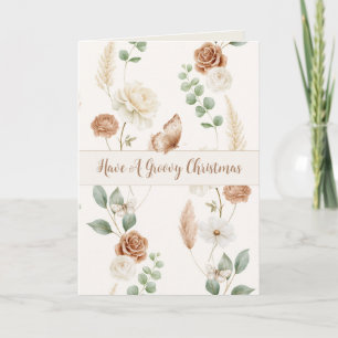 Boho Creme Floral Schmetterling Weihnachten Karte