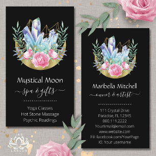 Boho Crescent Moon Crystal Cluster Pink Roses Visitenkarte