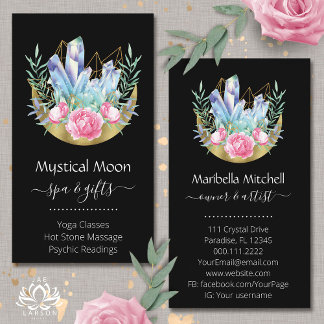 Boho Crescent Moon Crystal Cluster Pink Roses Visitenkarte