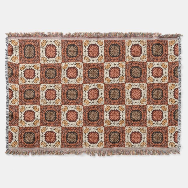 Boho Crochet Granny Square Retro Floral  Decke (Vorderseite)