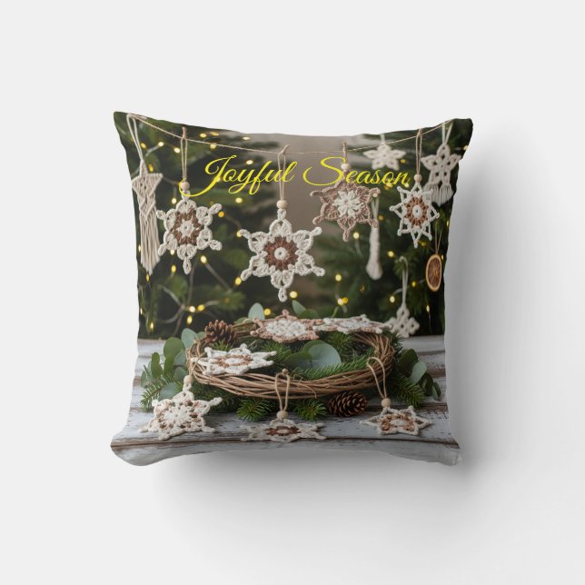 Boho Crochet Snowflake Weihnachtsbaum Kissen (Vorderseite)