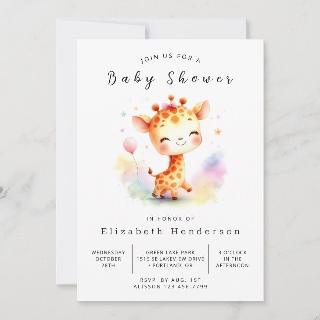 Boho Custom Giraffe Baby Shower Einladung (Vorderseite)