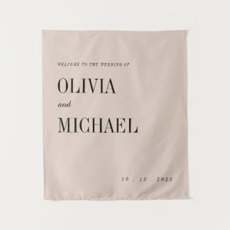 Boho Custom Wedding Welcome Beige Tapestry Wandteppich