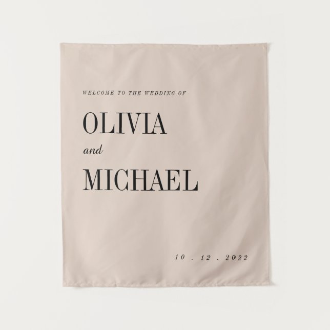 Boho Custom Wedding Welcome Beige Tapestry Wandteppich (Vorderseite)
