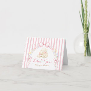 Boho Cute Ein kleines Lamm Rosa Schleife Gingham Dankeskarte