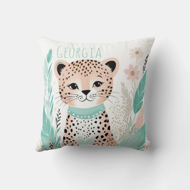 Boho Cute Leopard Coussin Pastel Green (Verso)