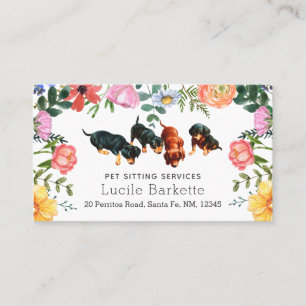 Boho Dachshunds Haustiersitting Wildblumen Weiß Visitenkarte