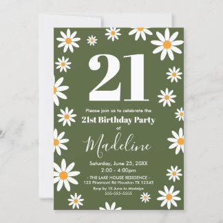 Boho Daisies Birthday green Party Invitation Einladung
