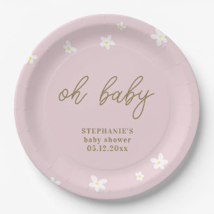 Boho Daisies Pink Gold Oh Baby Girl Dusche Pappteller