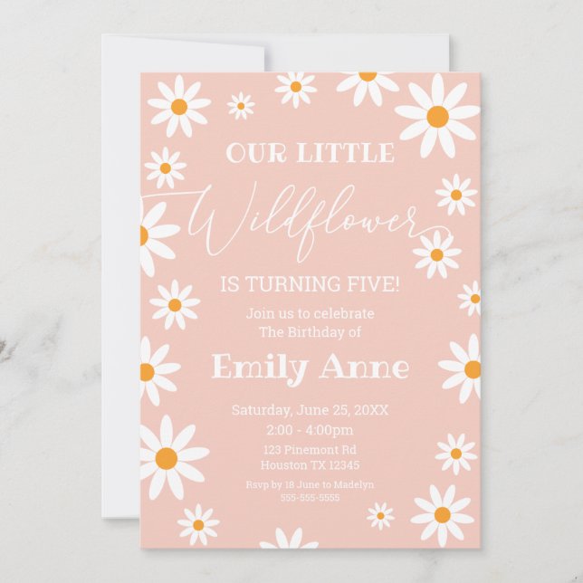 Boho Daisies Wildflower Birthday party invitation Einladung (Vorderseite)