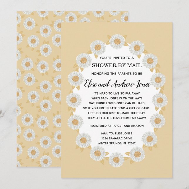 Boho Daisy Baby Girl Baby Shower by Mail Einladung (Vorne/Hinten)