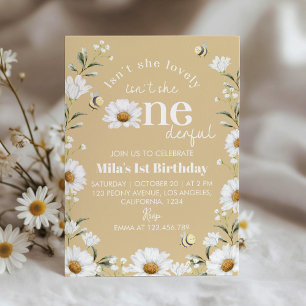 Boho Daisy Bee 1er Anniversaire Invitation