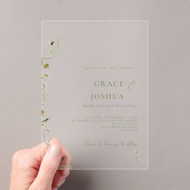 Boho Daisy Beidge Wildblume Hochzeit Acryleinladungen (Insitu (Handheld))