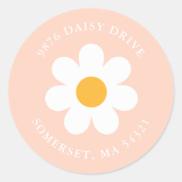 Boho Daisy Birthday Party Rücksendeadresse Runder Aufkleber