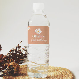 Boho Daisy Birthday Party Water Flasche Label