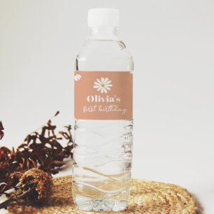 Boho Daisy Birthday Party Water Flasche Label