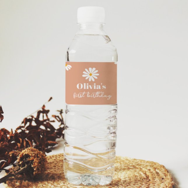 Boho Daisy Birthday Party Water Flasche Label (Von Creator hochgeladen)