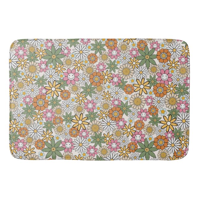 Boho Daisy Blume 70er Groovy Floral Badematte (Vorderseite)