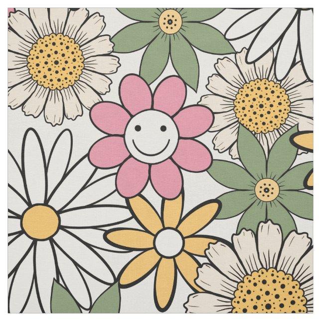 Boho Daisy Blume 70er Groovy Floral Stoff (Muster)