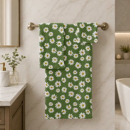 Boho-Daisy-Blumenmuster Grün Badhandtuch Set