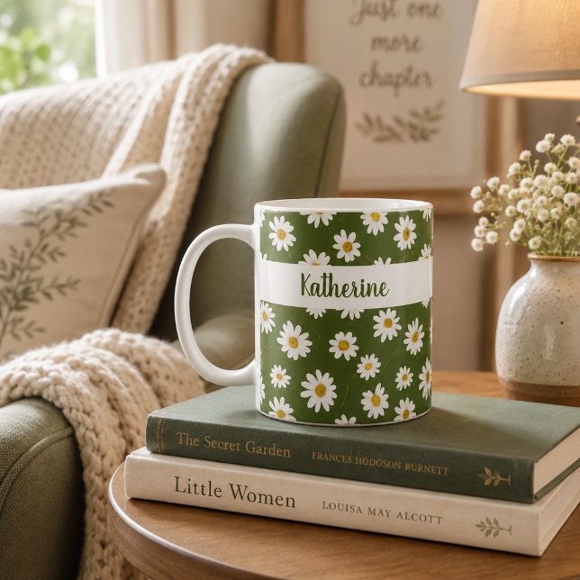 Boho-Daisy-Blumenmuster Grün Kaffeetasse (Von Creator hochgeladen)