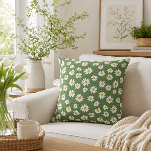 Boho-Daisy-Blumenmuster Grün Kissen