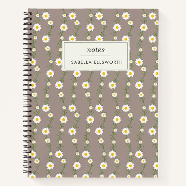 Boho Daisy Chain Floral Pattern Personalisiert Notizbuch (Vorderseite)