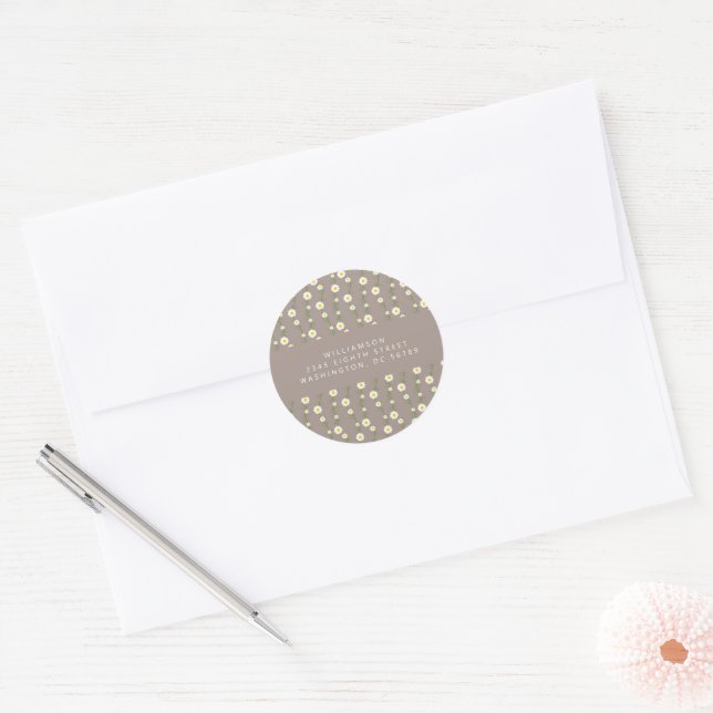 Boho Daisy Chain Floral Taupe Rücksendeadresse Runder Aufkleber (Umschlag)