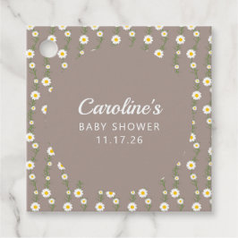Boho Daisy Chain Taupe Custom Script Baby Dusche Geschenkanhänger