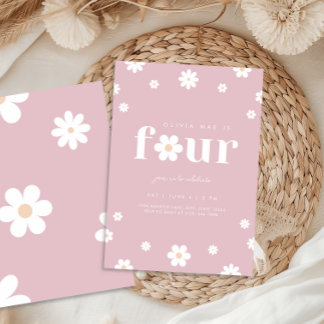 Boho Daisy - Einladung zum vierten Geburtstag