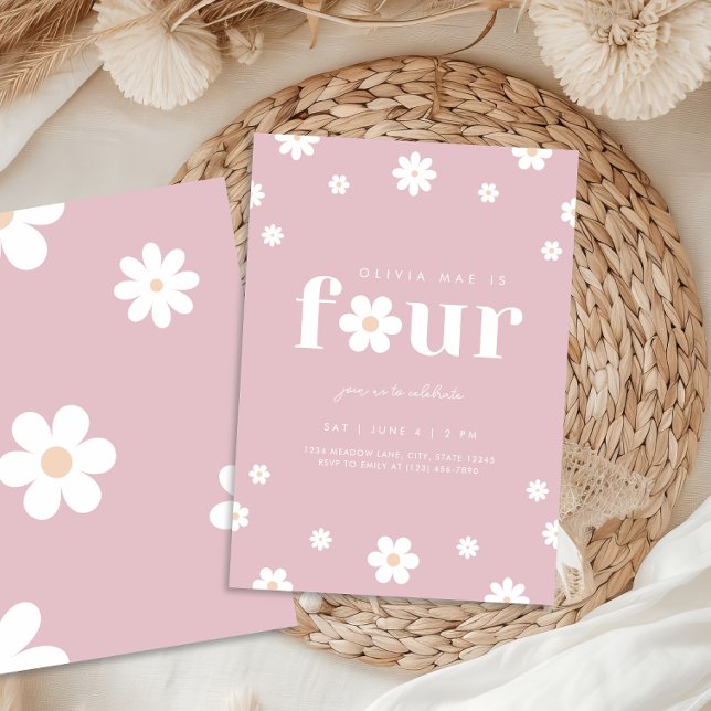 Boho Daisy - Einladung zum vierten Geburtstag (Von Creator hochgeladen)